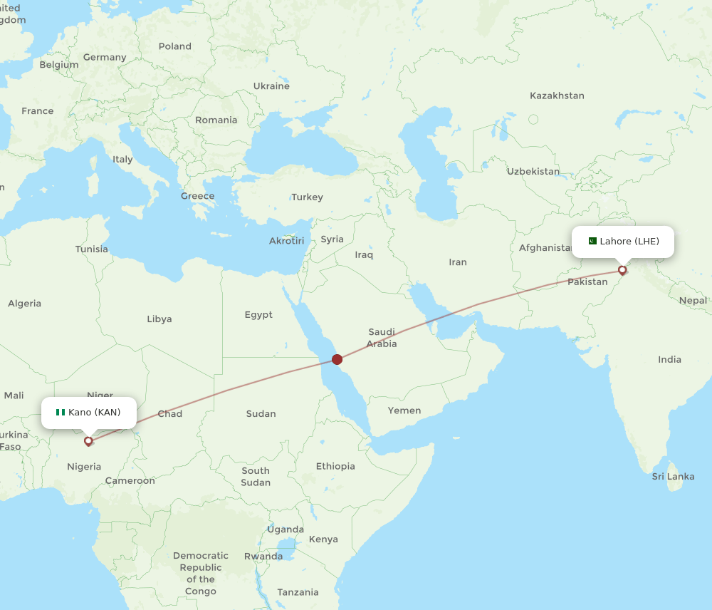 LHE-KAN flight routes
