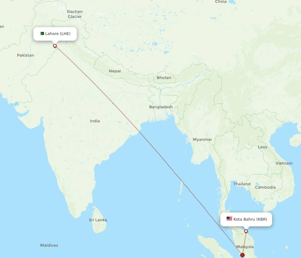 LHE-KBR flight routes