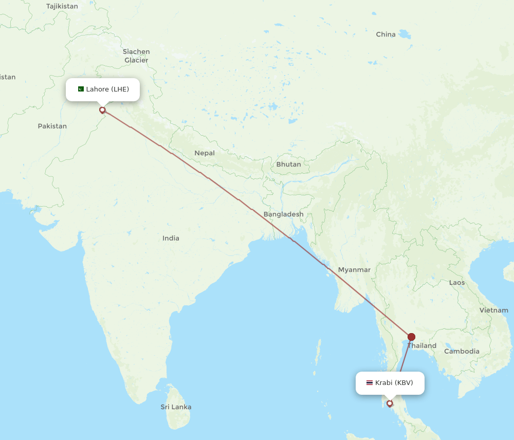 LHE-KBV flight routes