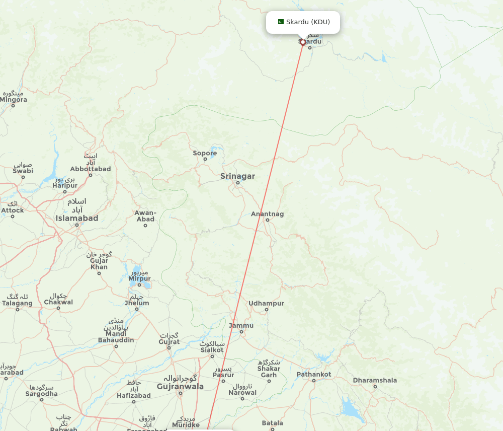 Lahore - Skardu route map and flight paths