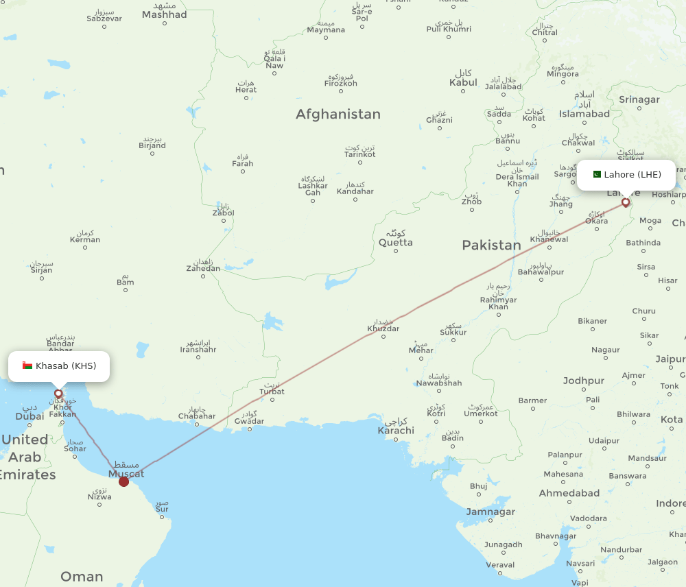 LHE-KHS flight routes