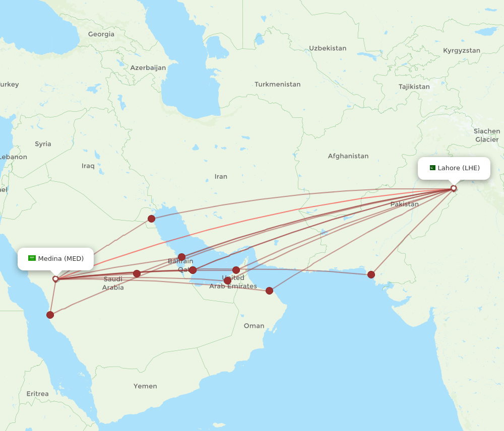 LHE-MED flight routes