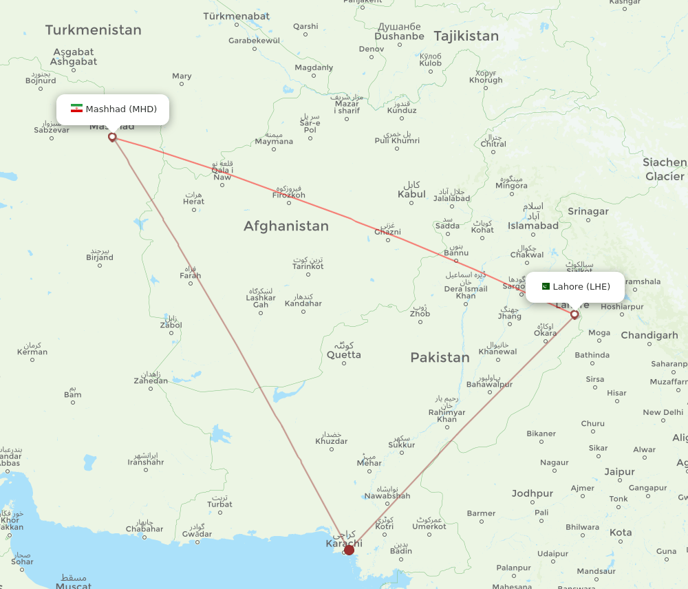 LHE to MHD flights and routes map