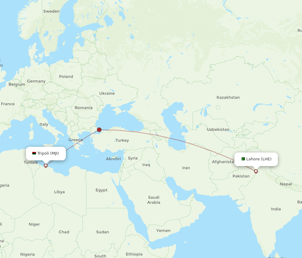 MJI to LHE flights and routes map
