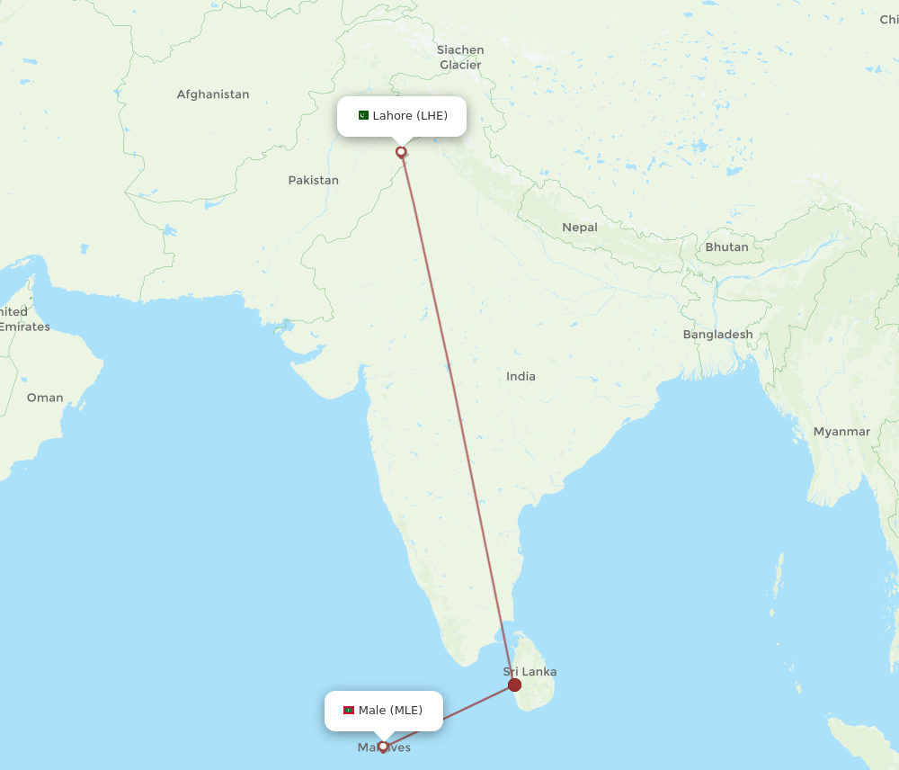 LHE-MLE flight routes