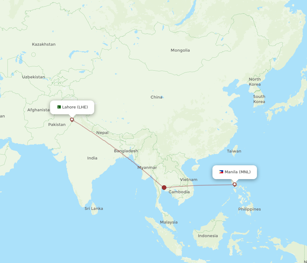LHE to MNL flights and routes map