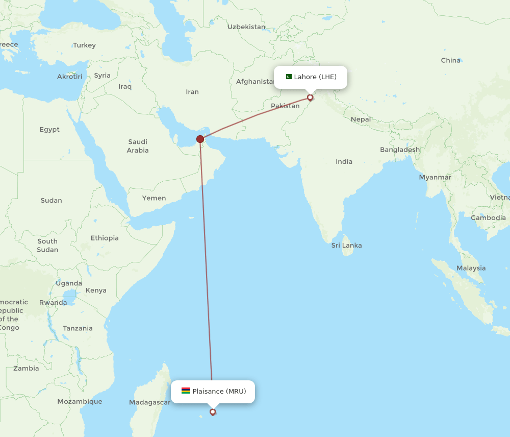 LHE-MRU flight routes