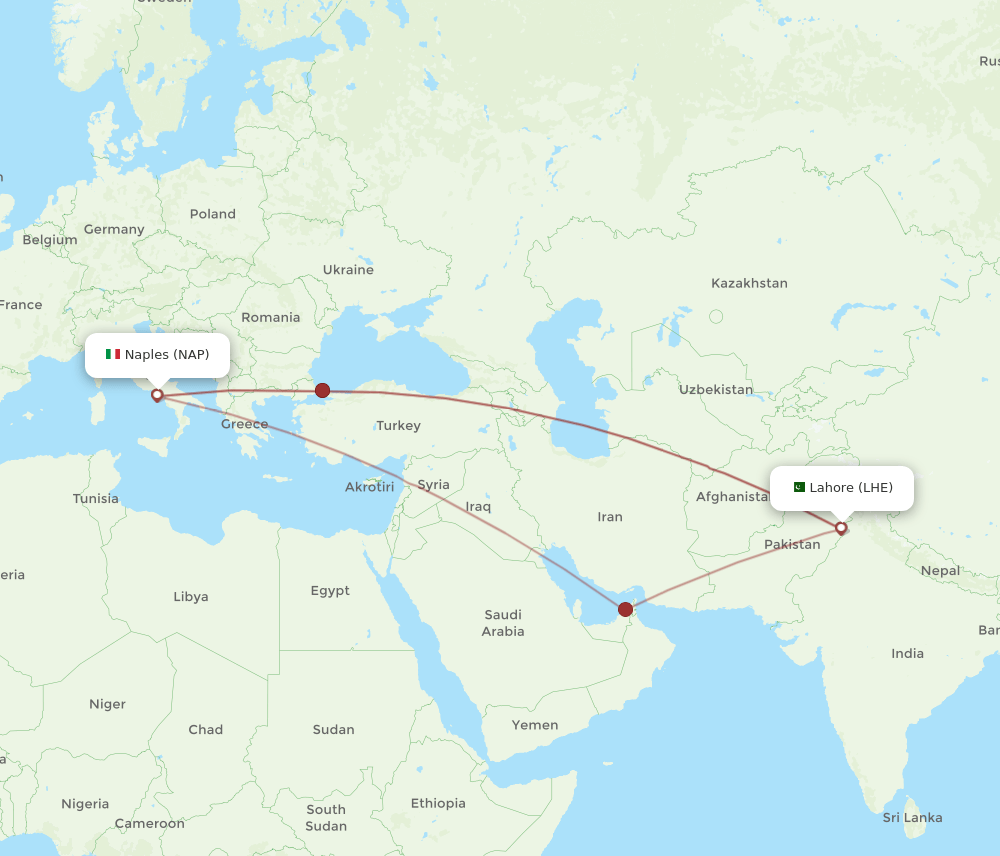 LHE-NAP flight routes