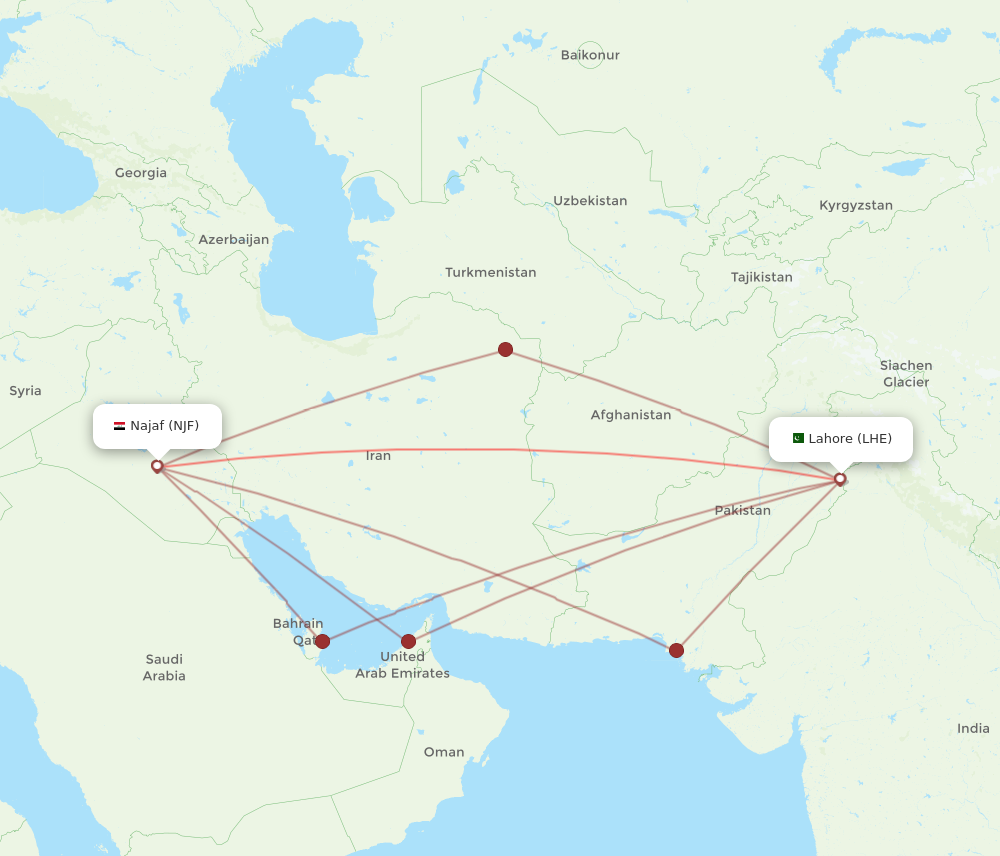 LHE to NJF flights and routes map