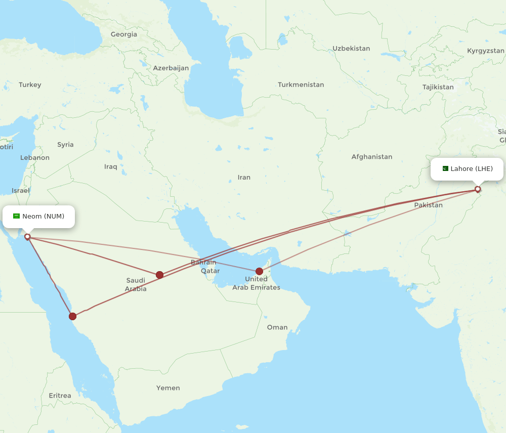LHE to NUM flights and routes map