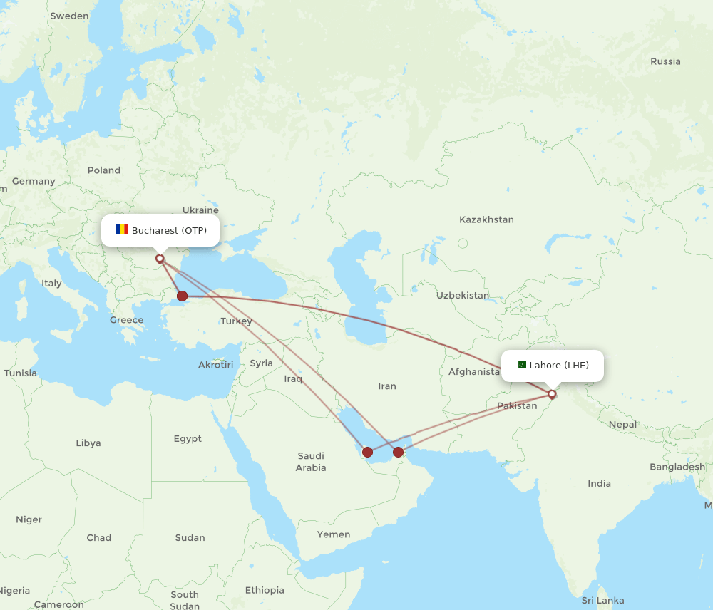LHE-OTP flight routes