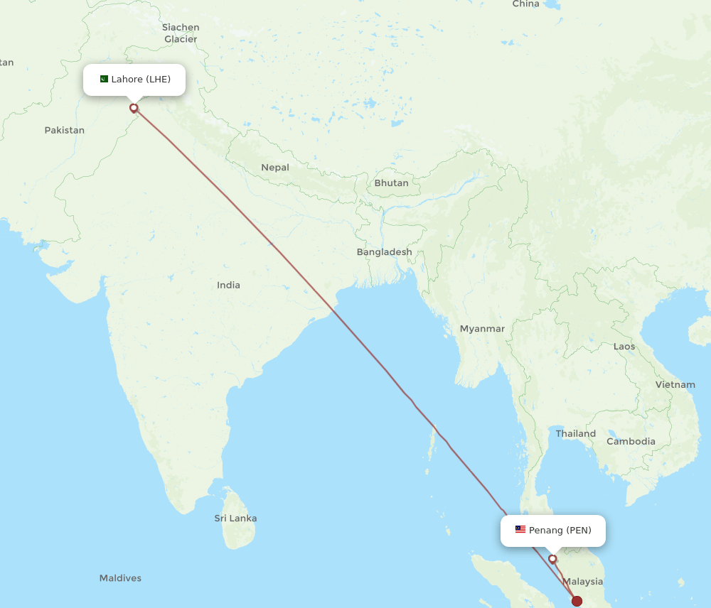 LHE-PEN flight routes
