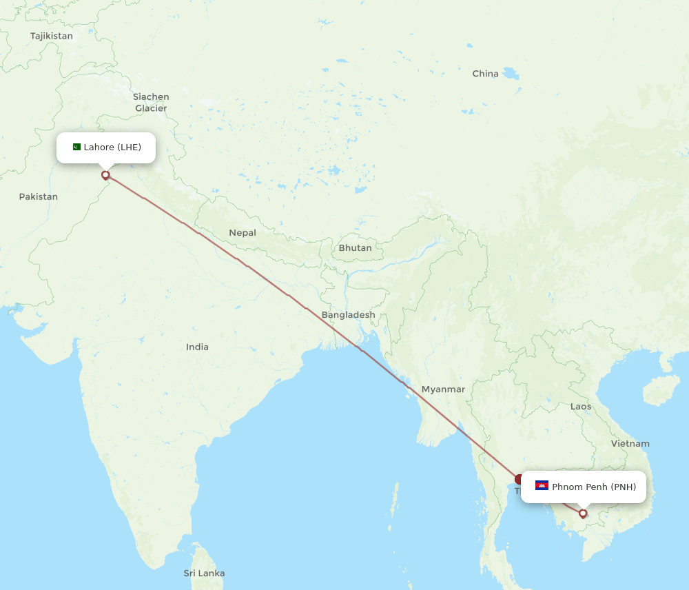 LHE-PNH flight routes