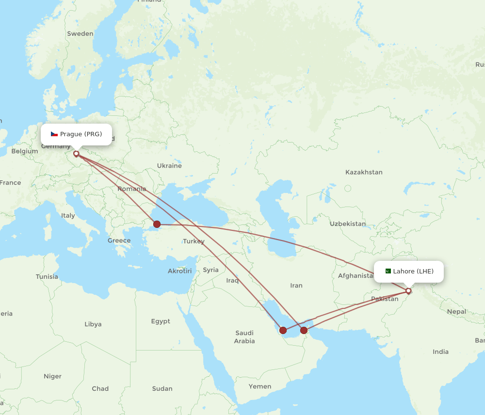 LHE-PRG flight routes