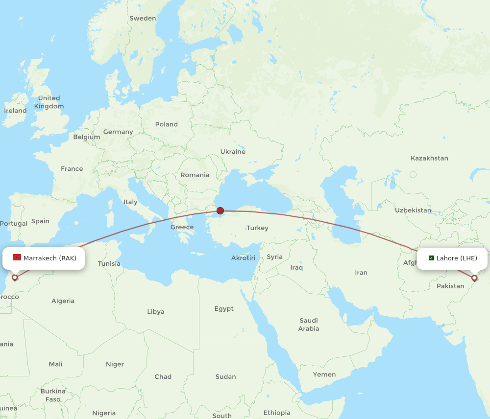 LHE-RAK flight routes