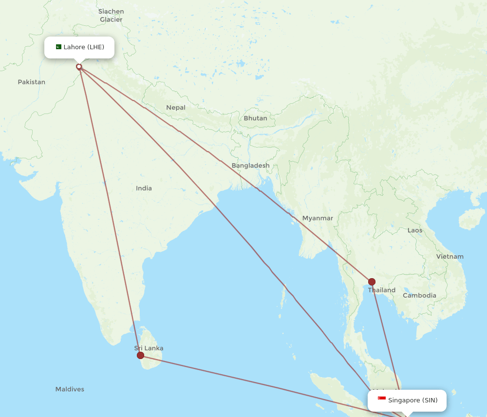 LHE-SIN flight routes