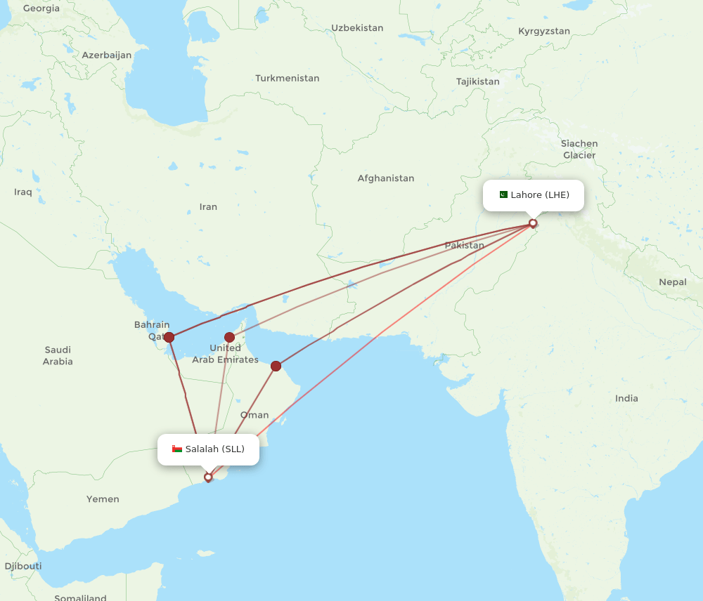LHE-SLL flight routes
