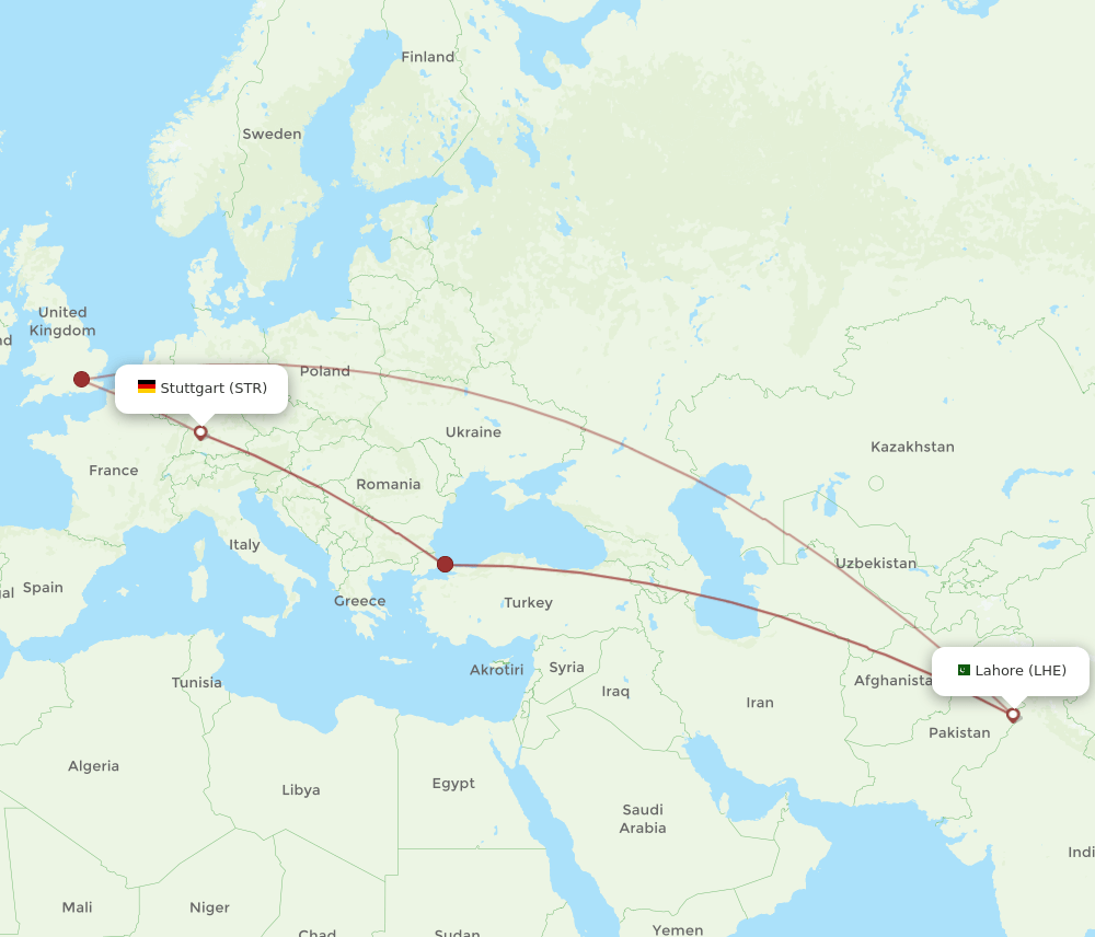 LHE-STR flight routes