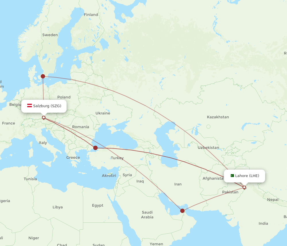 LHE-SZG flight routes