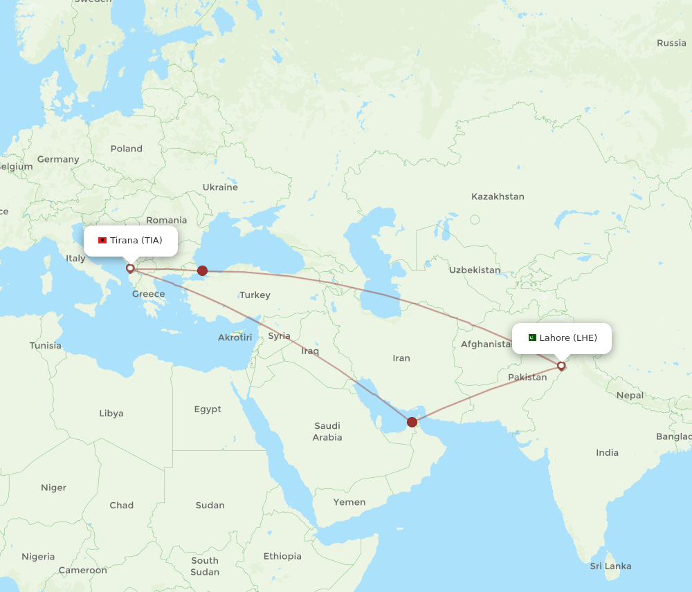 TIA to LHE flights and routes map