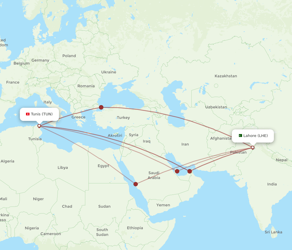 LHE-TUN flight routes
