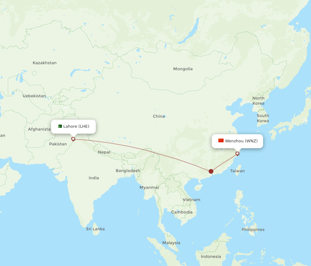 LHE-WNZ flight routes