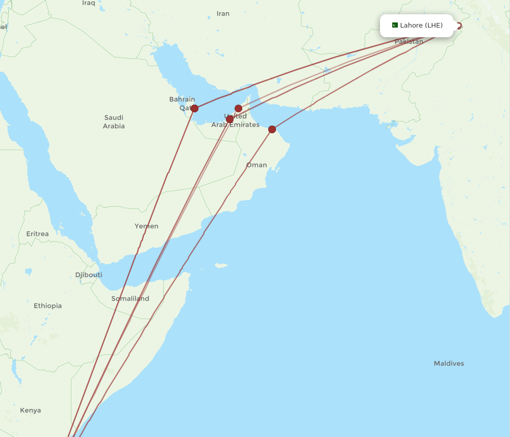 Zanzibar - Lahore route map and flight paths