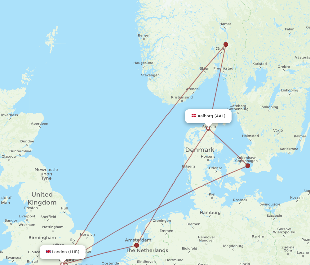 LHR to AAL flights and routes map