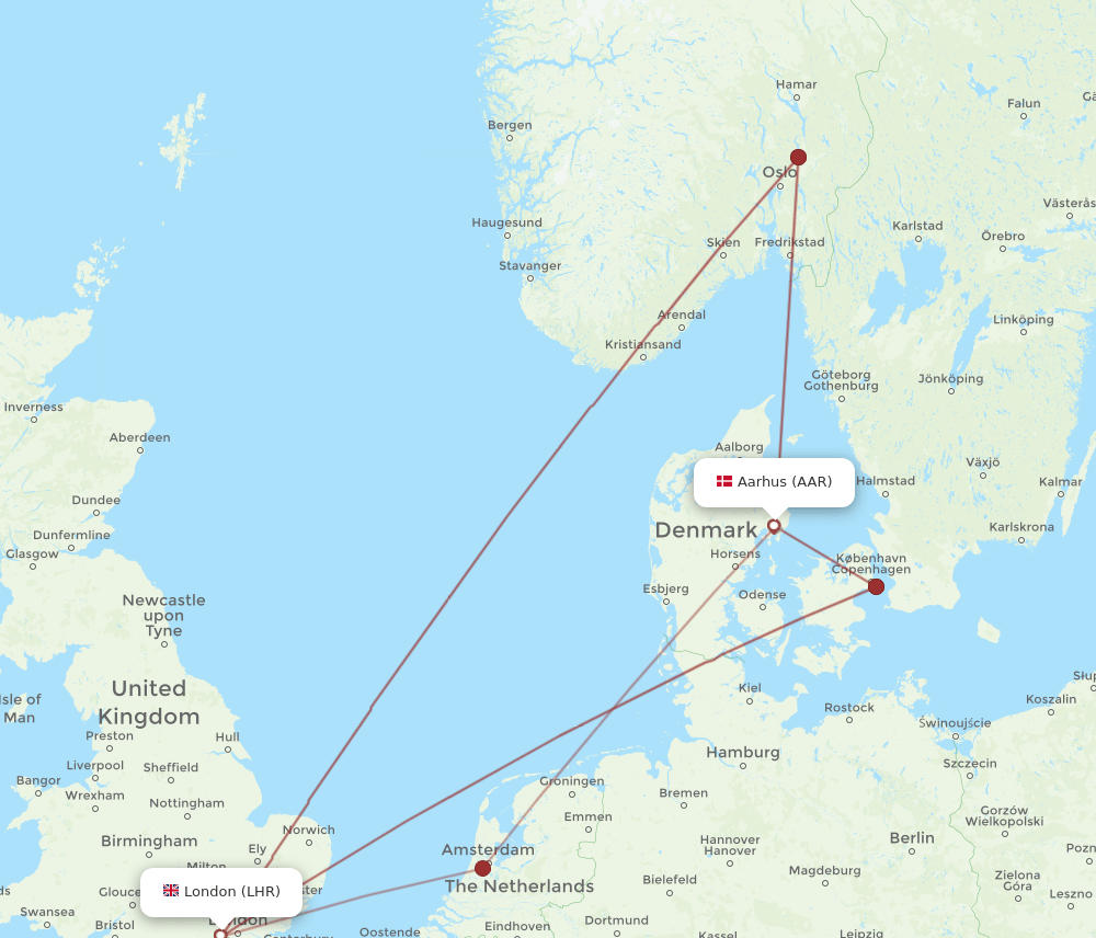 LHR to AAR flights and routes map