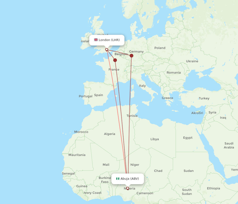 LHR to ABV flights and routes map