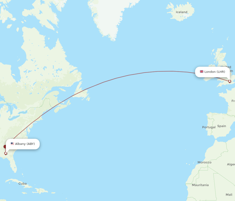LHR to ABY flights and routes map