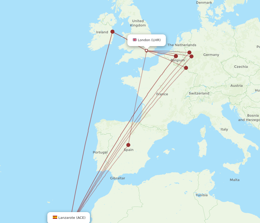 LHR to ACE flights and routes map