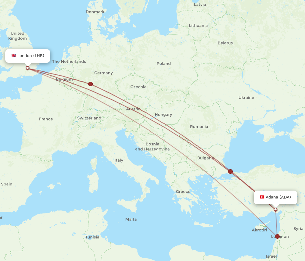 LHR to ADA flights and routes map