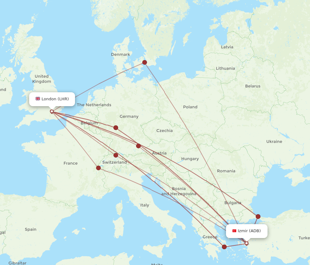 LHR to ADB flights and routes map