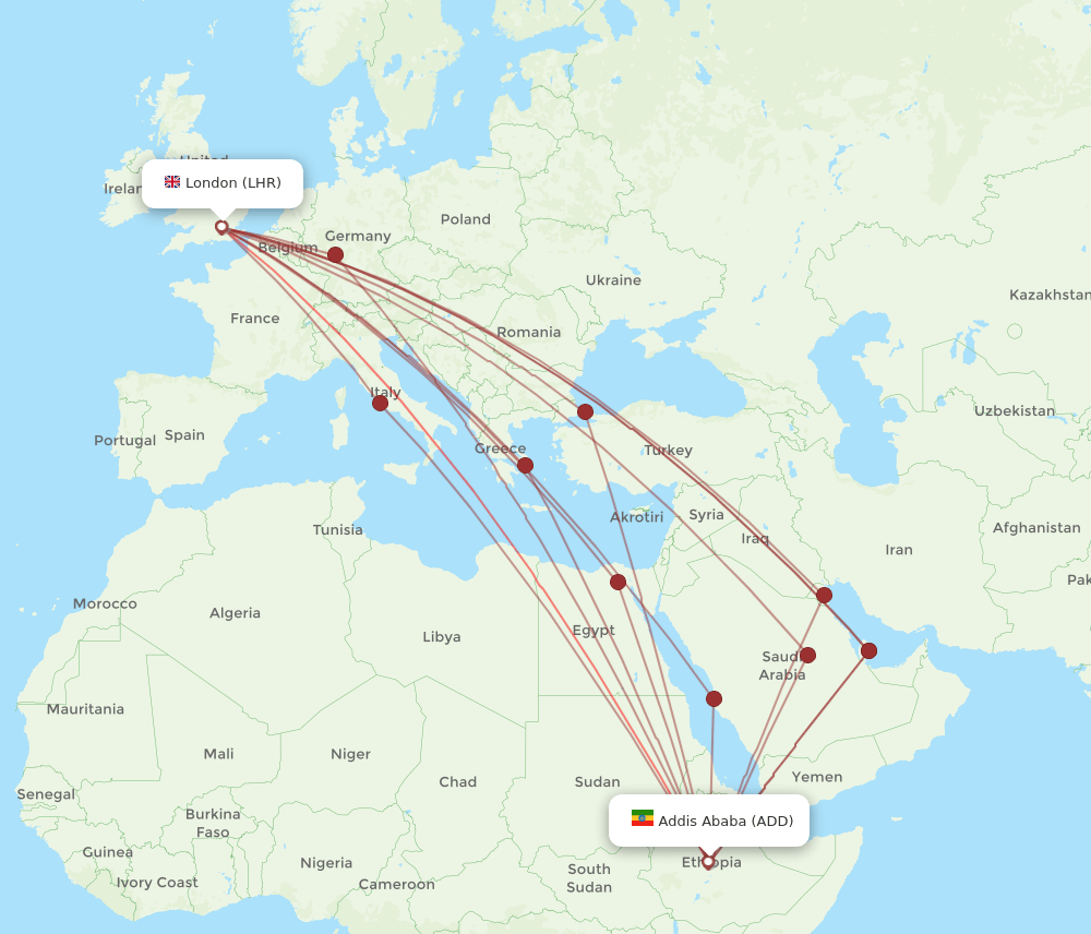 LHR-ADD flight routes