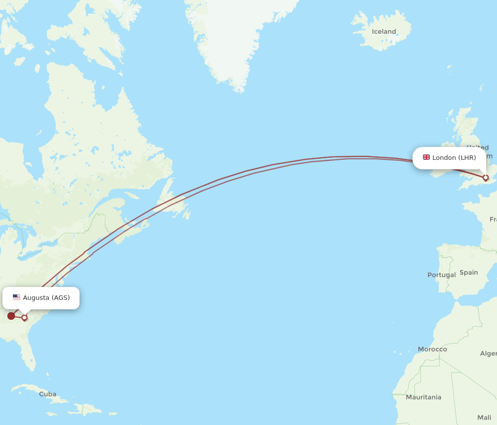 LHR-AGS flight routes