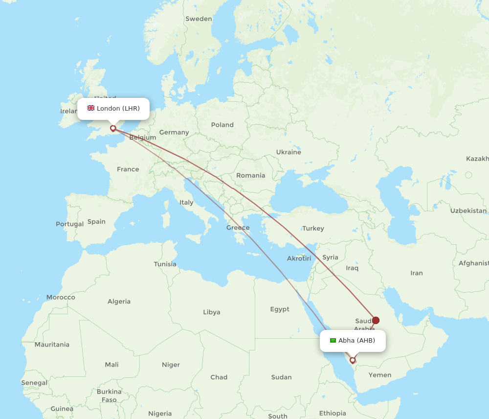 LHR to AHB flights and routes map