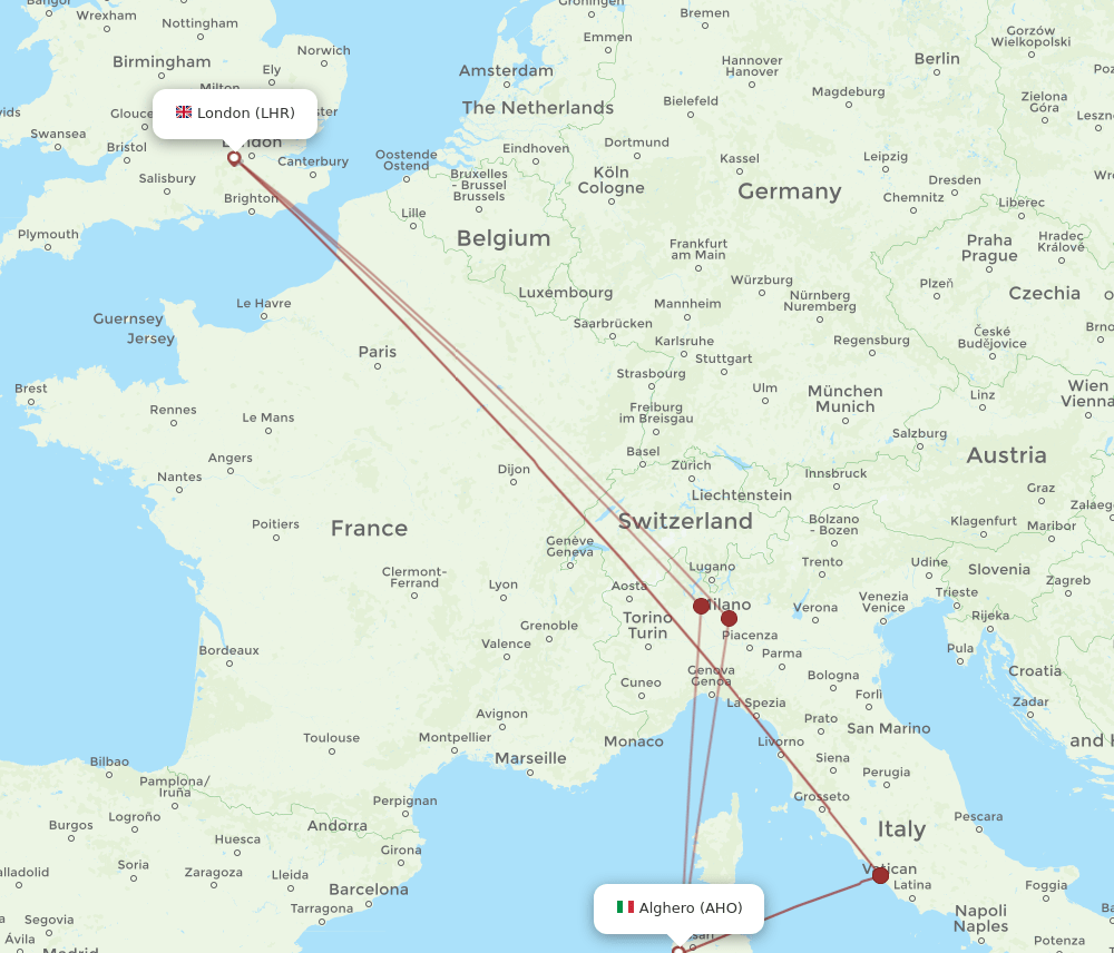 LHR-AHO flight routes