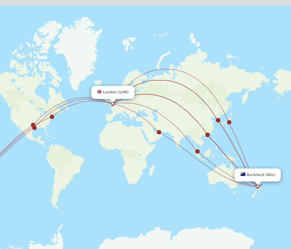 LHR to AKL flights and routes map