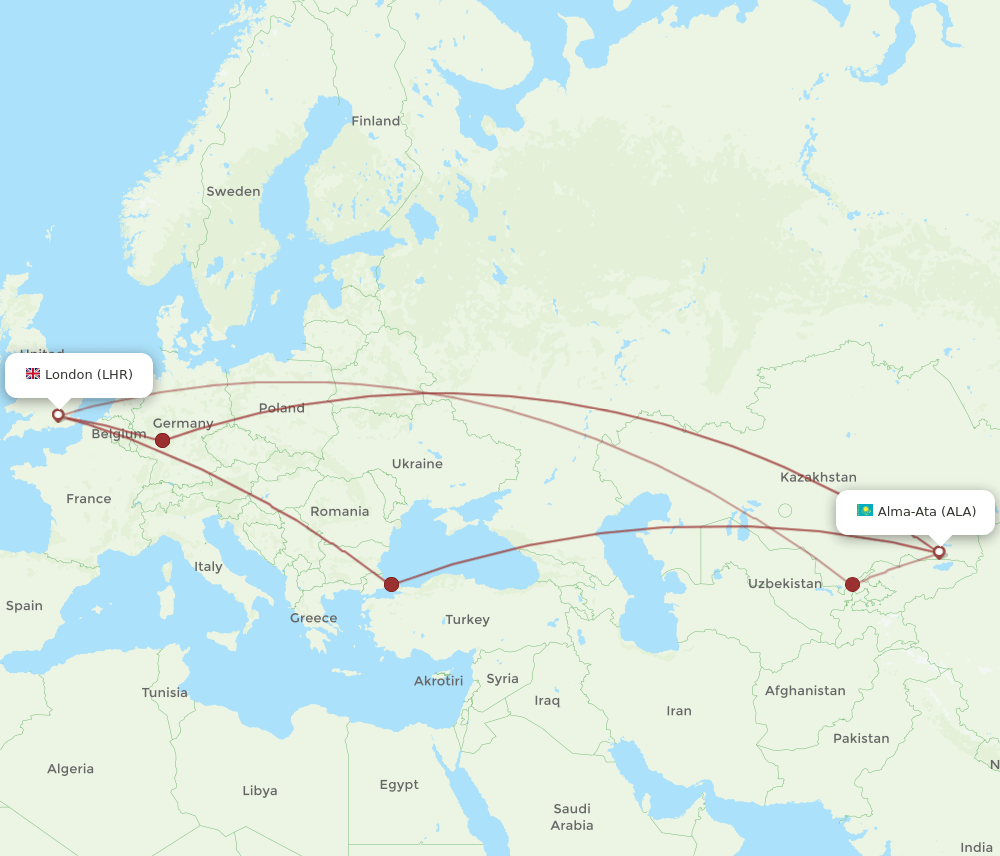 LHR-ALA flight routes