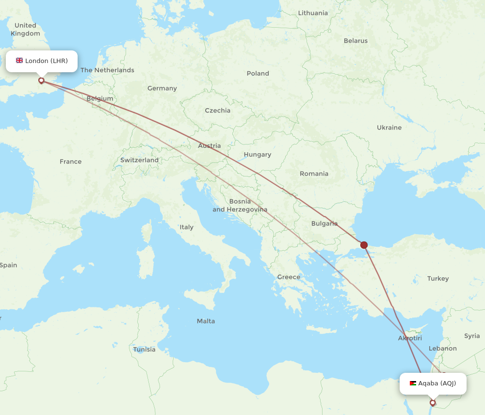 LHR to AQJ flights and routes map