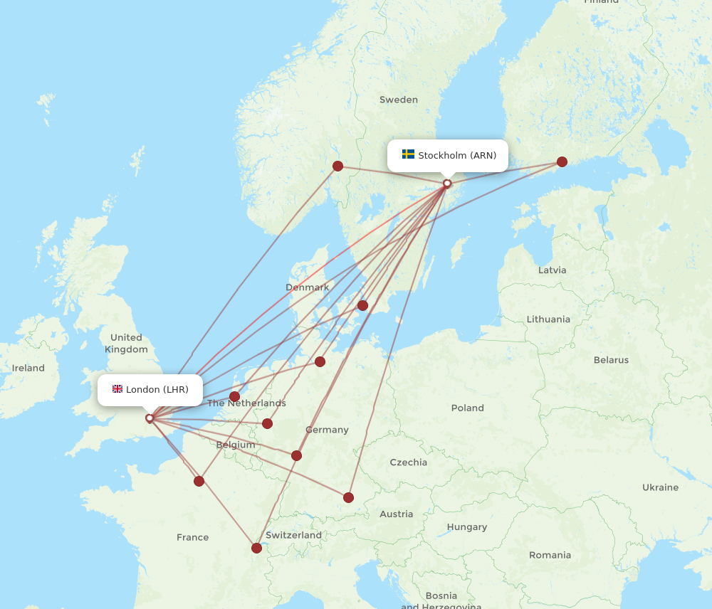 LHR to ARN flights and routes map