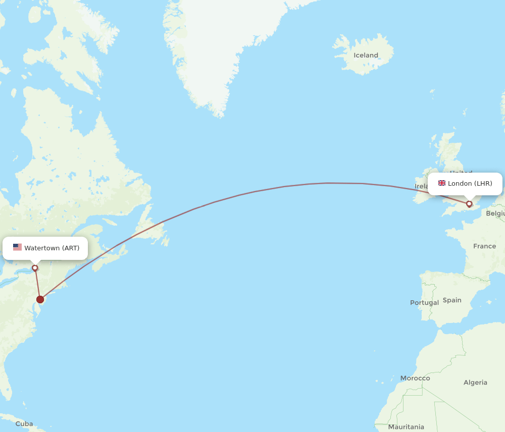 LHR to ART flights and routes map