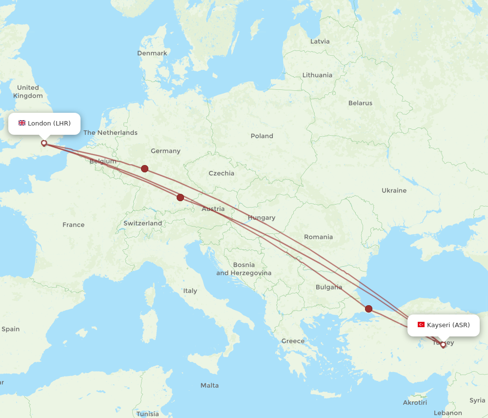 LHR to ASR flights and routes map