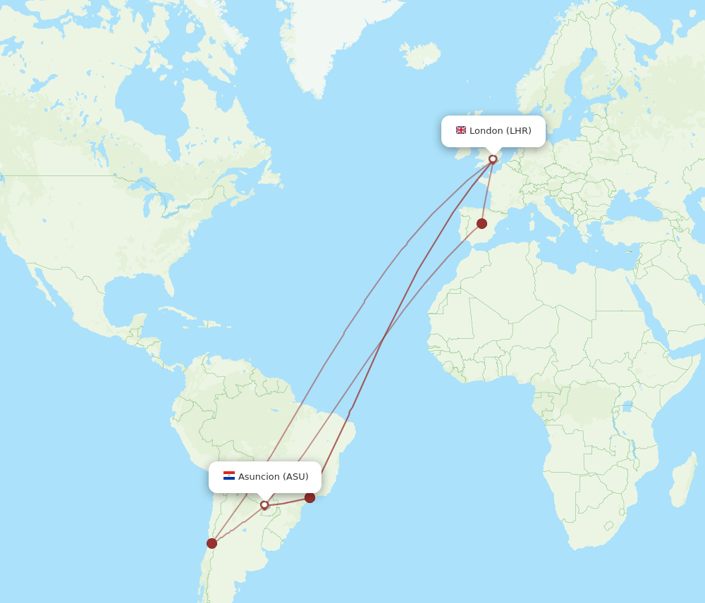 LHR-ASU flight routes