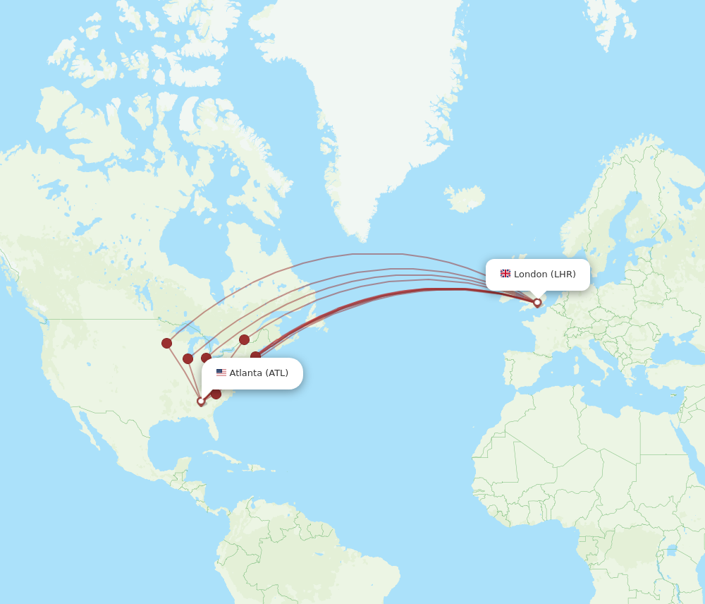 LHR to ATL flights and routes map