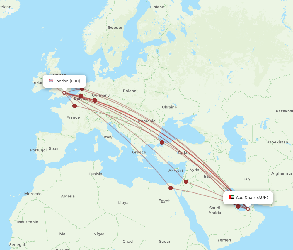 LHR to AUH flights and routes map