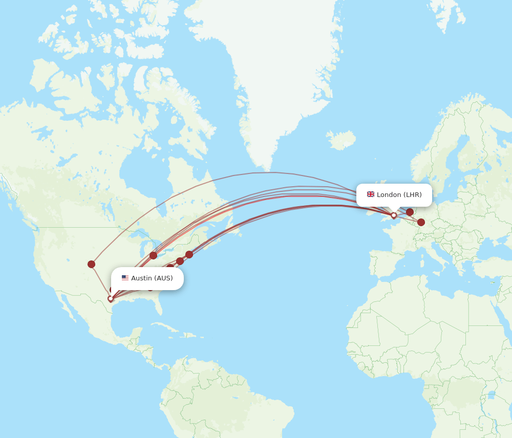 LHR-AUS flight routes