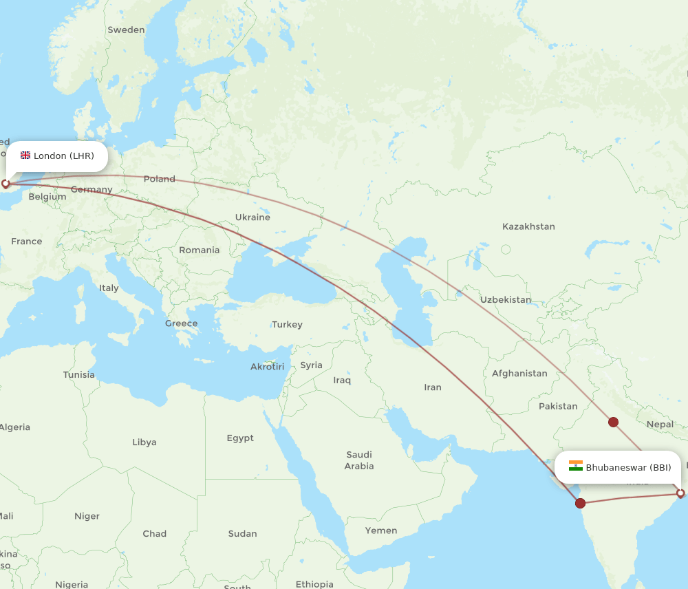 LHR-BBI flight routes