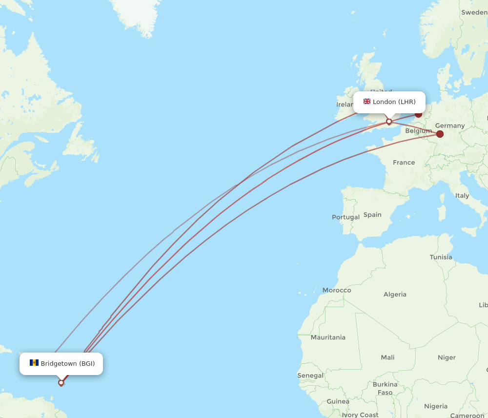 LHR-BGI flight routes